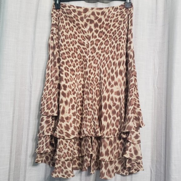 Newport News Animal Print Silk Ruffle Skirt Size 12 - Picture 1 of 4
